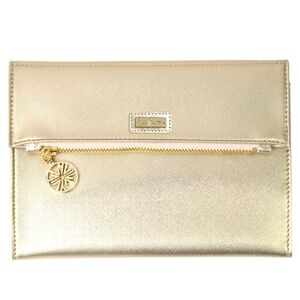 Lilly Pulitzer Vegan Leather Gold Clutch‎ Purse Travel Wallet Pockets Metallic
